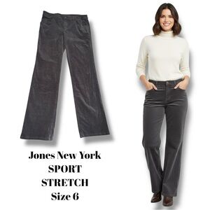 Jones New York Sport Gray Stretch Corduroy Wide Leg Pants Women’s Size 6